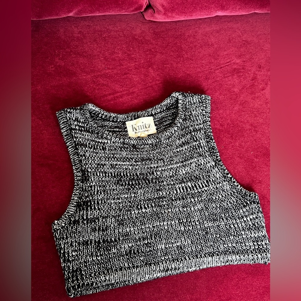For Love And Lemons Black and White Knit Cropped Tank Top